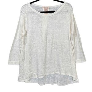Philosophy White Slub Tunic Top 3/4 Sleeve Layering Shirt Round Neck Size Medium